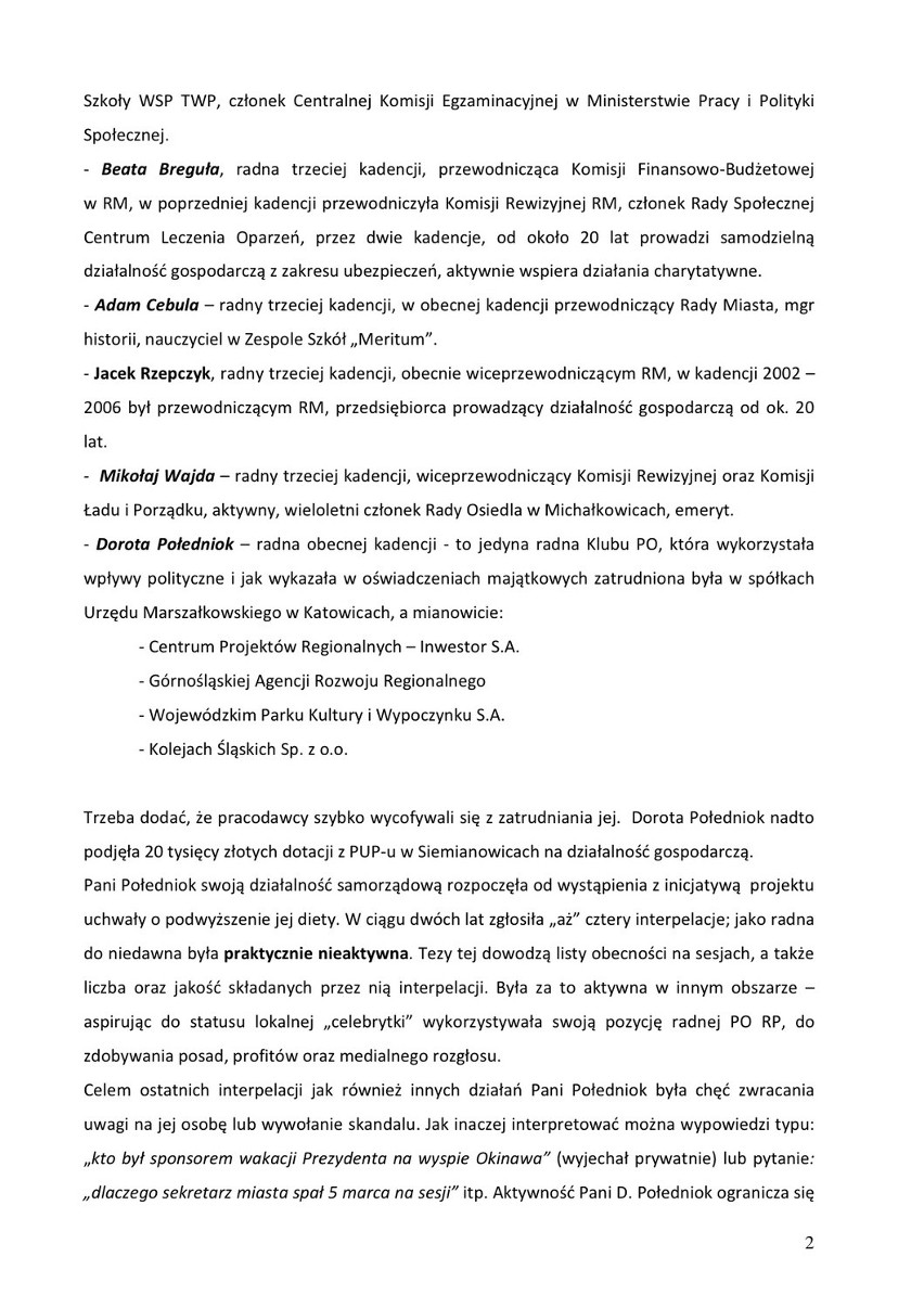 Afera Połedniok cd.: PO z Siemianowic poskarżyła się Tuskowi [LIST]