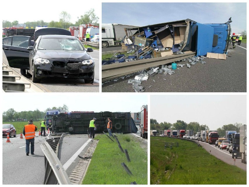 Wypadek na A4. Przewróciła się ciężarówka. Uszkodzone też BMW (FILM, ZDJĘCIA)
