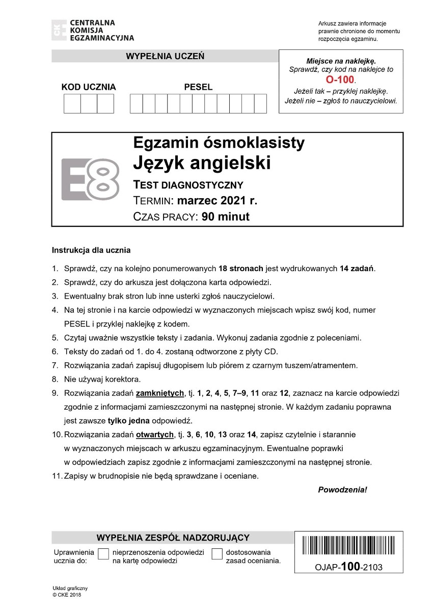 Póbny egzamin ósmoklasisty 2021 angielski - ODPOWIEDZI >>>...
