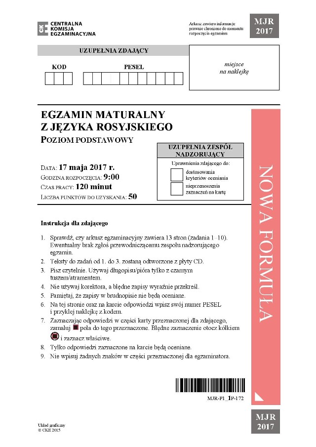 W środę, 17.05.2017, o godz. 9. maturzyści rozpoczęli pisanie matury 2017 z języka rosyjskiego na poziomie podstawowym. Jak im poszło? Zobaczcie arkusz maturalny (wersja A) z rosyjskiego na poziomie podstawowym. Sugerowane odpowiedzi znajdują się na końcu arkusza.INFO Z POLSKI - przegląd najciekawszych informacji ostatnich dni w kraju (05-11 maja 2017)