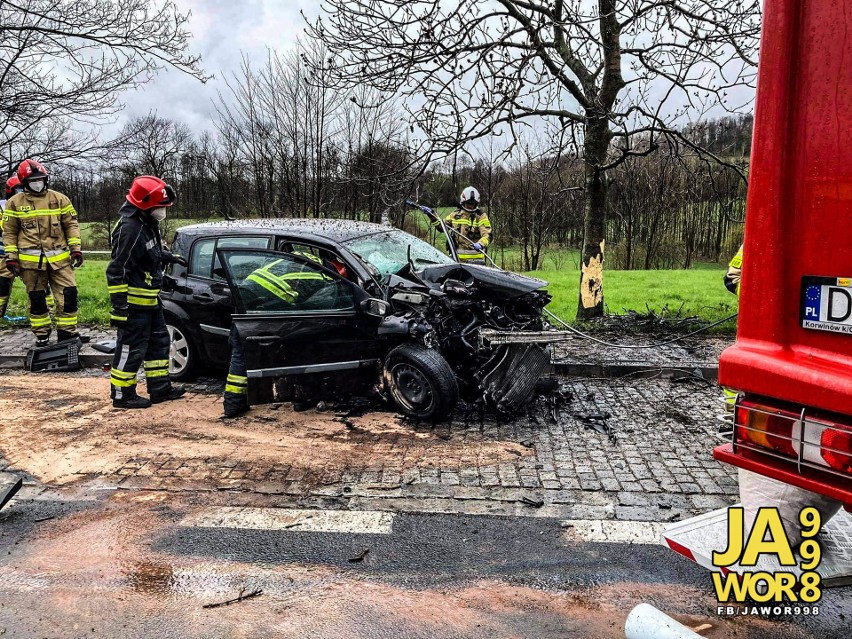 Samochód uderzył w drzewo. Cztery osoby zostały ranne