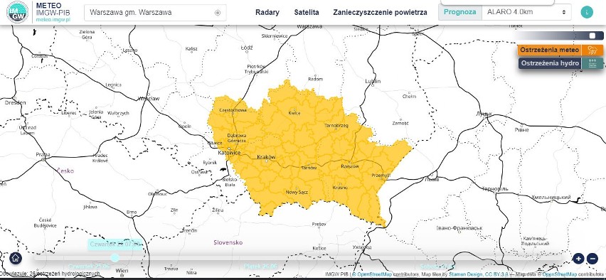Na tym terenie w województwie śląskim mogą wystąpić burze w...