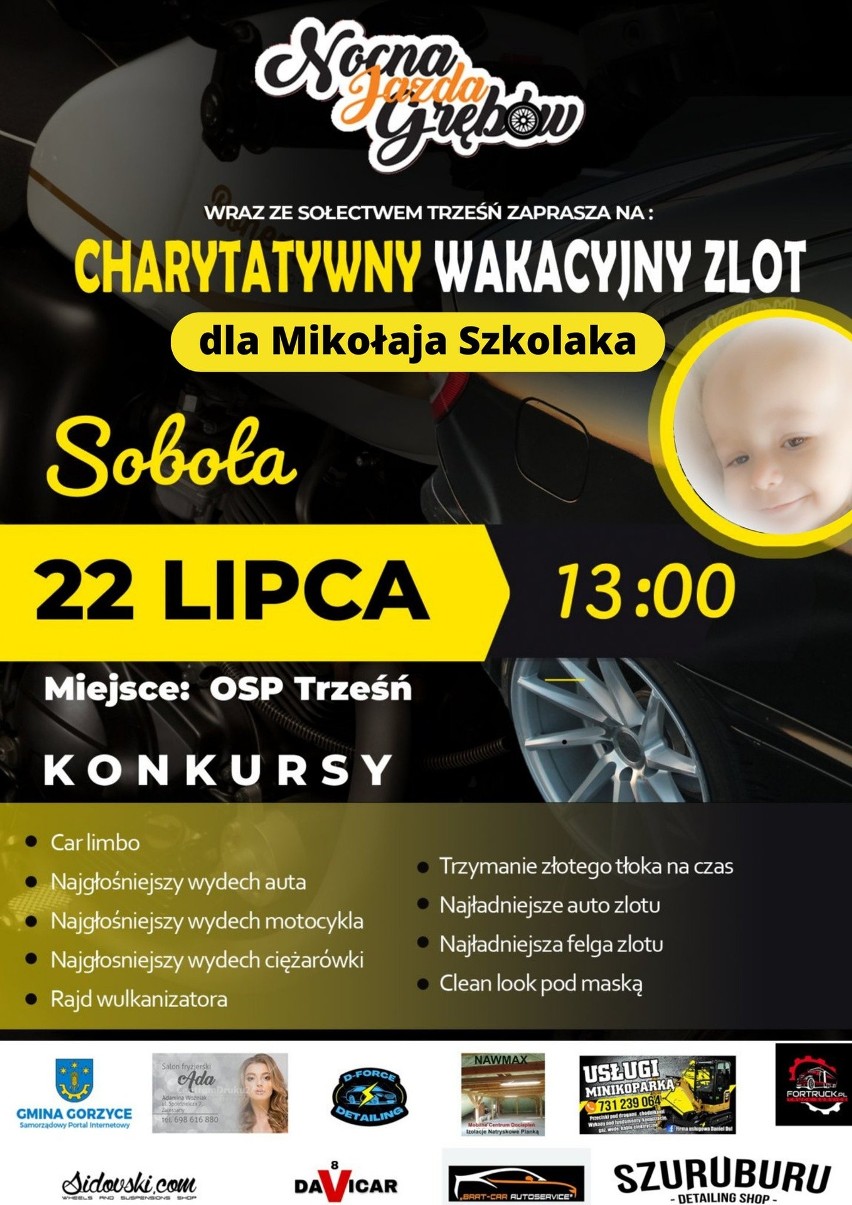 Zlot charytatywny pojazdów i piknik rodzinny w Trześni w sobotę 22 lipca. Celem pomoc Mikołajowi Szkolakowi w walce z nowotworem