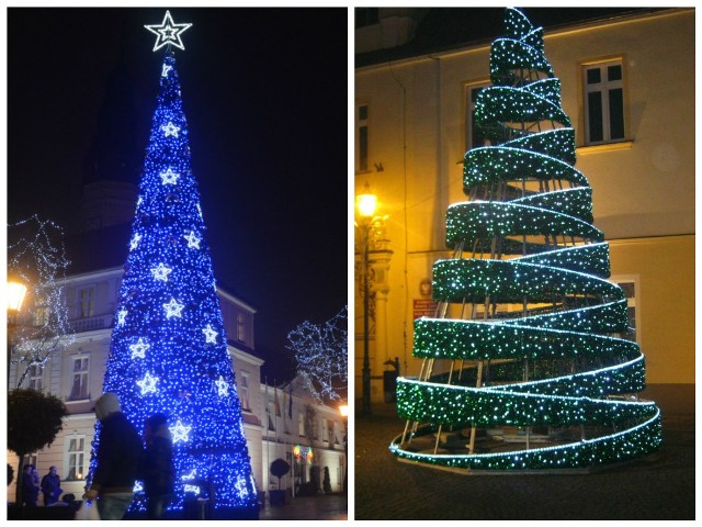 Iluminacje świąteczne przy ratuszach: w Zielonej Górze (z lewej) i w Żarach zostały zgłoszone jako pierwsze do naszego plebiscytu Świeć się. Później dołączyły do nich Gorzów, Międzyrzecz oraz Strzelce Krajeńskie.