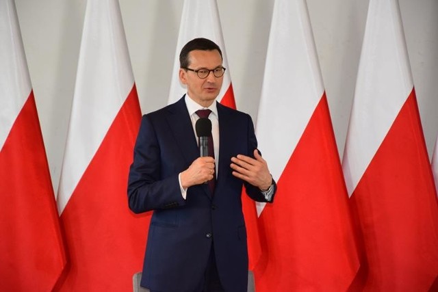 Premier Mateusz Morawiecki podczas wystąpienia w Grójcu.