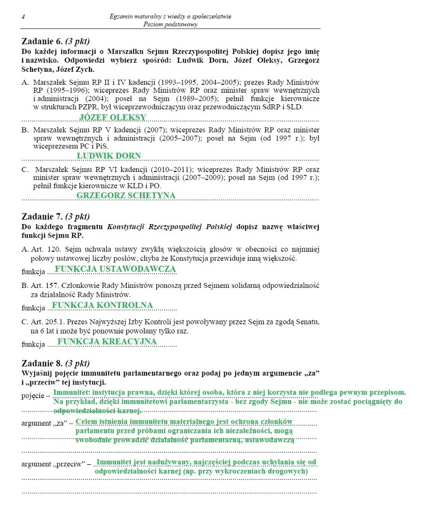 MATURA 2013 z CKE. WOS. Wiedza o społeczeństwie - p. podstawowy i rozszerzony [ARKUSZE, ODPOWIEDZI]