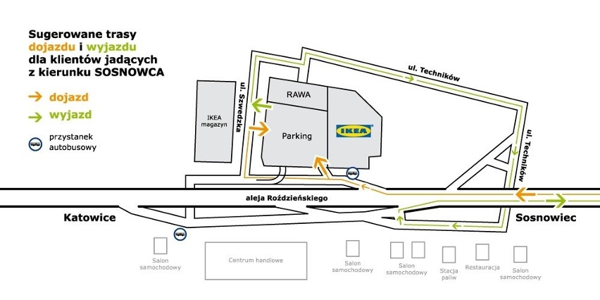 Mapa objazdu przy 2. etapie remontu parkingów IKEA
