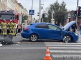 Wypadek w centrum Opola. Na skrzyżowaniu ul. Reymonta i 1 Maja citroen zderzył się z mitsubishi. Jedna osoba jest ranna