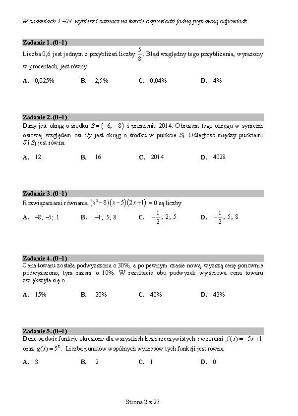 Próbna matura 2014 z CKE: Matematyka, poziom podstawowy [ARKUSZE, ODPOWIEDZI, WIDEO]