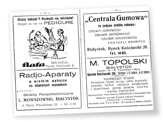Program restauracji Ritz z 1935 r.  w dziale reklam anons &#8222;Centrali Gumowej &#8222; u Baraszów pod 26. Ze zbiorów Krzysztofa Sawickiego