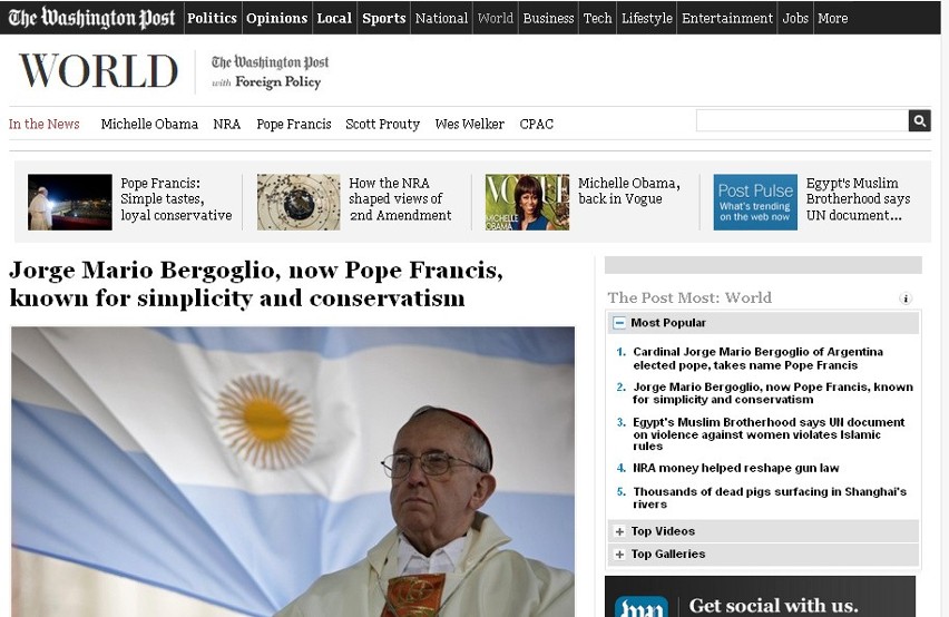 THE WASHINGTON POST: Jorge Mario Bergoglio, nowy papież...