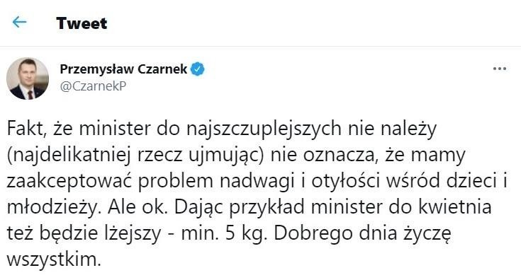 Przemysław Czarnek zapowiedział, że da przykład dla uczniów...