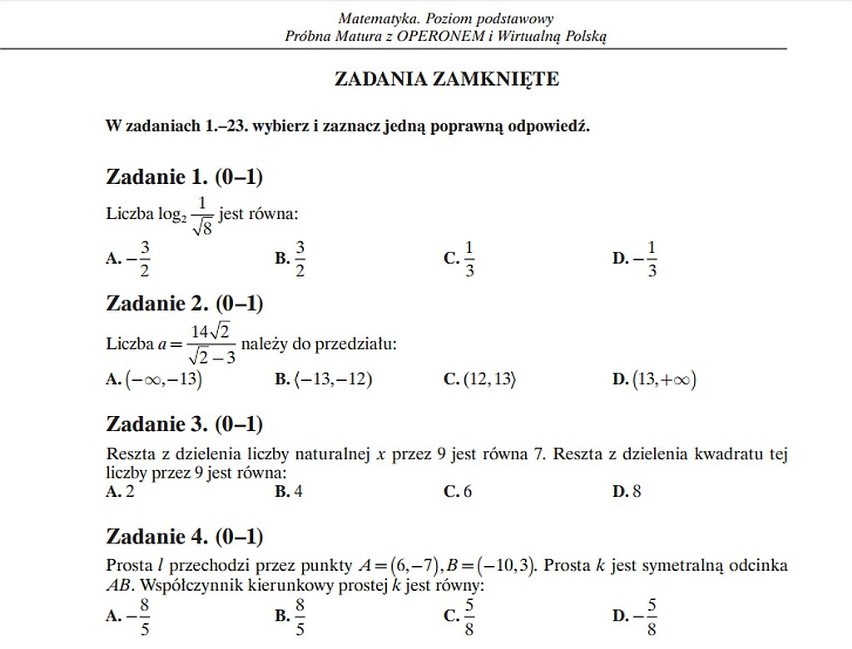 Matematyka. Matura próbna z Operonem [PYTANIA, ARKUSZE]. Jakie zadania na matematyce z Operonem?