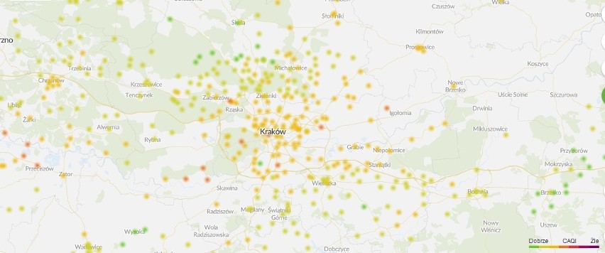 Mapa smogowa - Małopolska 22 października