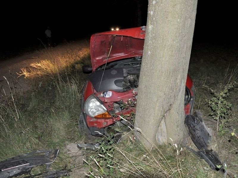 Pijany kierowca spowodował wypadek. Rozbił forda ka na drzewie (zdjęcia)