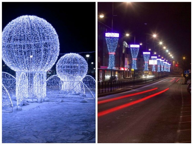 Plebiscyt Świeć się z Energą i Głosem Szczecińskim. Zdjęcie z lewej - Szczecin, z prawej - Stargard.