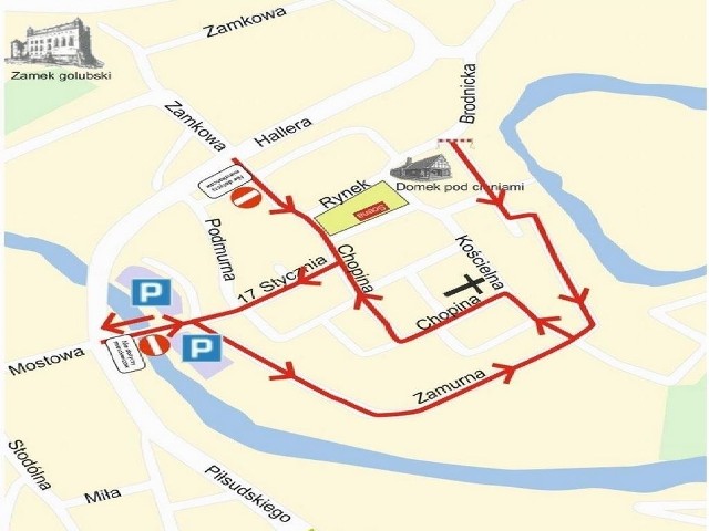 Mapka objazdów podczas obchodów 15-lecia powiatu golubsko-dobrzyńskiego