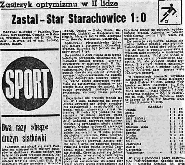 17 września 1973 r. Fragment strony sportowej w Gazecie Zielonogórskiej (pod taką nazwą ukazywała się dzisiejsza Gazeta Lubuska) z relacją z pierwszego zwycięstwa w sezonie.
