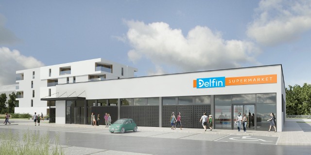 Wizualizacja sklepu na os. Stare Stawy w Oświęcimiu, który będzie 11 placówką sieci Delfin Supermarket