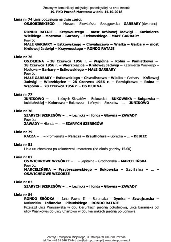 Maraton w Poznaniu 2018: Zmiany w komunikacji miejskiej