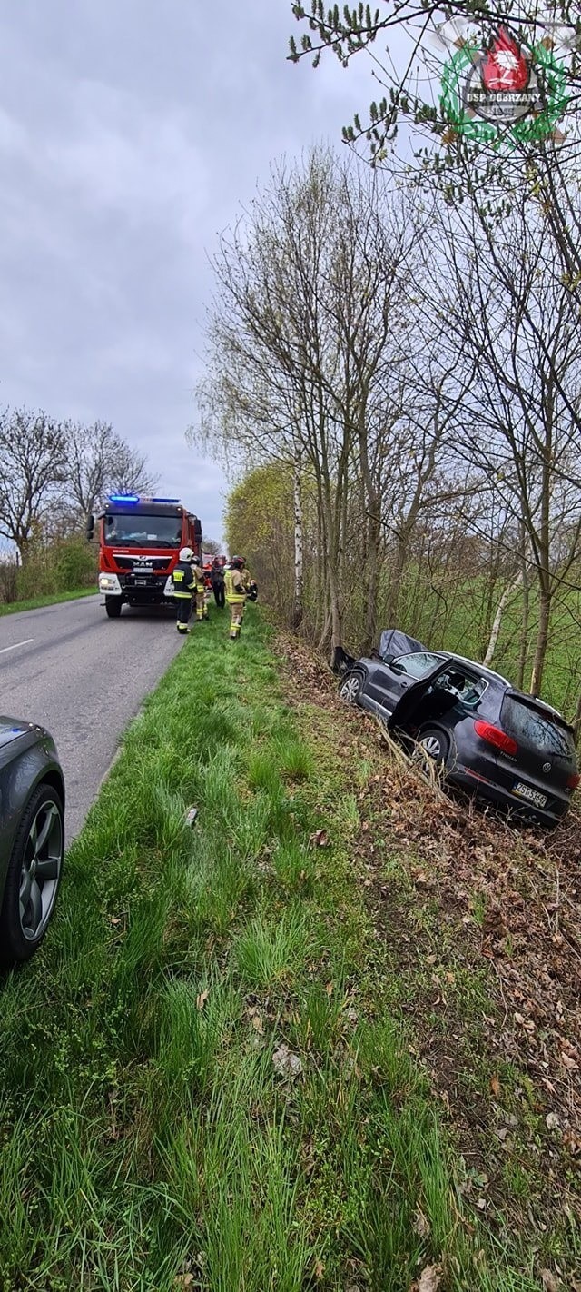 Powiat stargardzki. Wypadek drogowy między gminami Marianowo i Dobrzany. Auto wjechało do rowu i uderzyło w drzewo, kierująca została ranna 