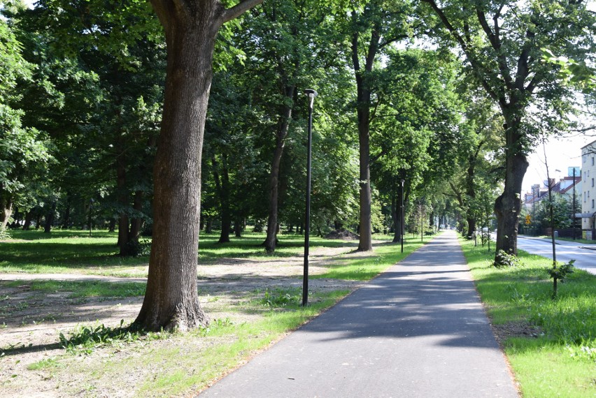 Wybudowali ścieżkę rowerową w Stargardzie. Biegnie wzdłuż parku. Nowy chodnik i zatoka autobusowa 
