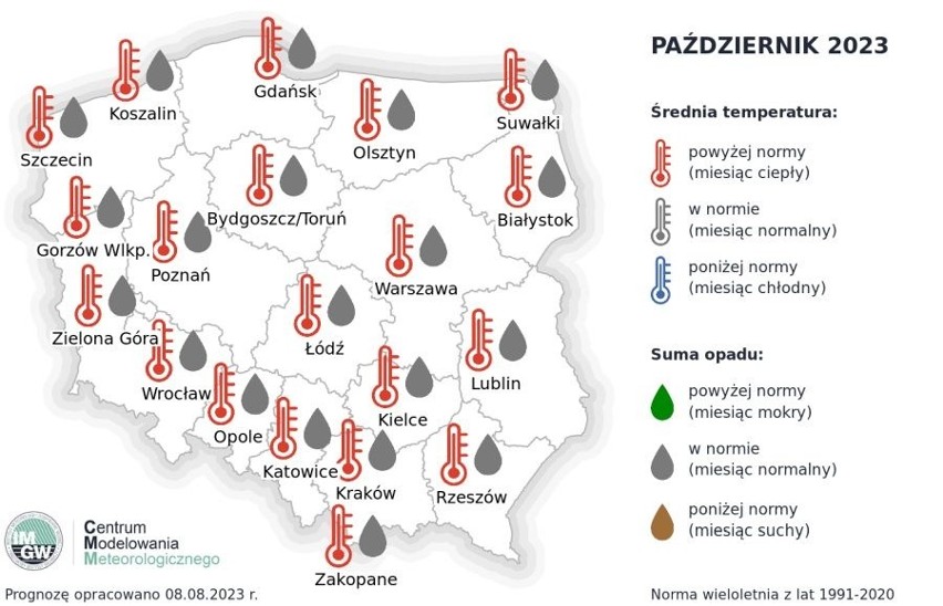 Pogoda w październiku 2023 roku w Polsce. temperatury...