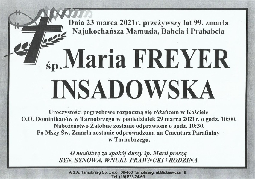 Tarnobrzeg. Nie żyje Maria Insadowska, "Dziewczynka w fartuszku" z obrazu Mariana Ruzamskiego, szwagierka Alfreda Freyera