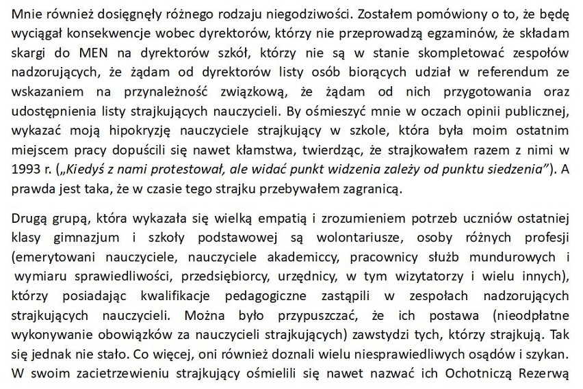 Treść listu Marka Gralika do nauczycieli