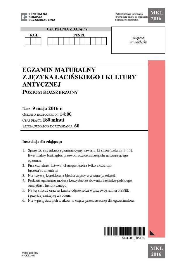 Matura 2016: Łacina i kultura antyczna [ODPOWIEDZI, ARKUSZ CKE]