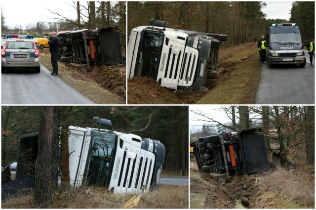 Kierowca scanii twierdził, że zjechał na pobocze, bo drogę zajechał mu bus