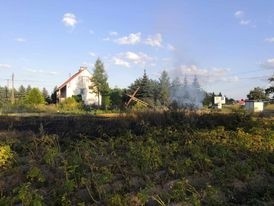 Kombajn uderzył w słup energetyczny na DK 19 w Protasach. Pożar słomy i rżyska oraz utrudnienia na drodze