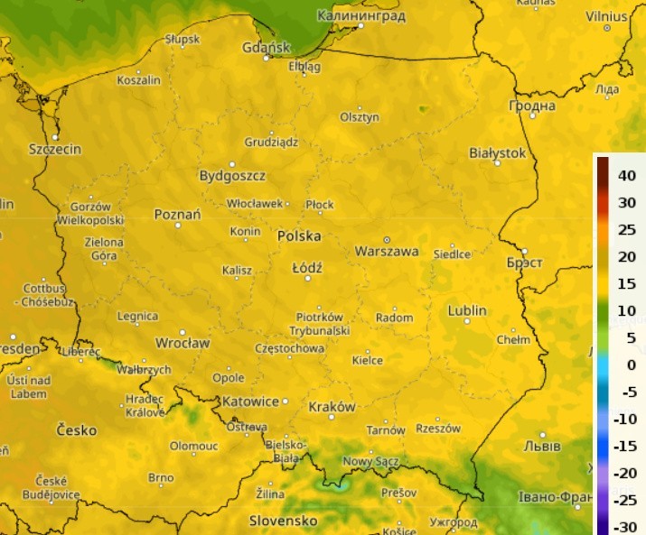 Mapa pogody wtorek, godz. 16:00