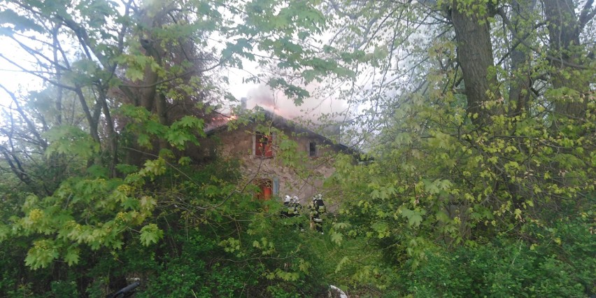 Pożar pustostanu w Knybawie. Zawaliła się część budynku. Na miejscu pracowało 20 jednostek straży pożarnej!