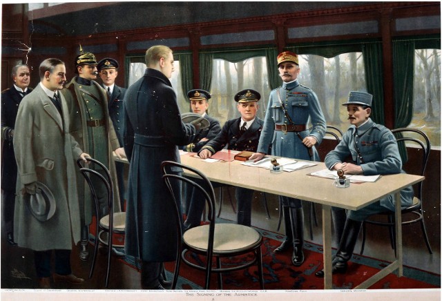 Podpisanie rozejmu w Compiègne, marszałek Ferdinand Foch przyjmuje delegację niemiecką