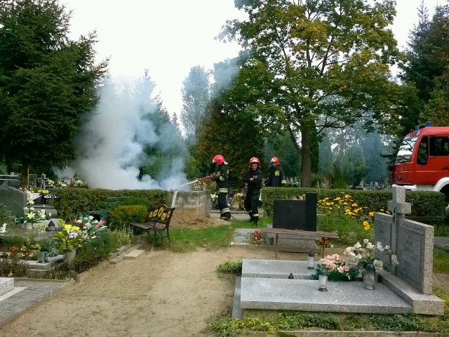 Pożar śmietnika  na cmentarzu w Gorzowie.