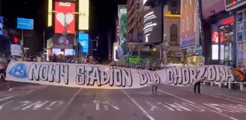 Kibice Ruchu Chorzów protestowali na Time Square