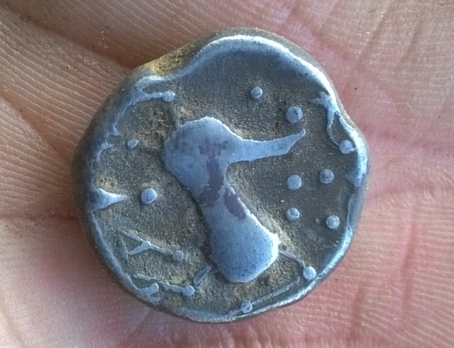 Jedna z sześciu celtyckich monet znaleziona w Pikulicach koło Przemyśla. Wiek szacowany jest na ok. 2 tys. lat, na przełomie poprzedniej i naszej ery. Znalezione koło norki jakiegoś zwierzęcia.