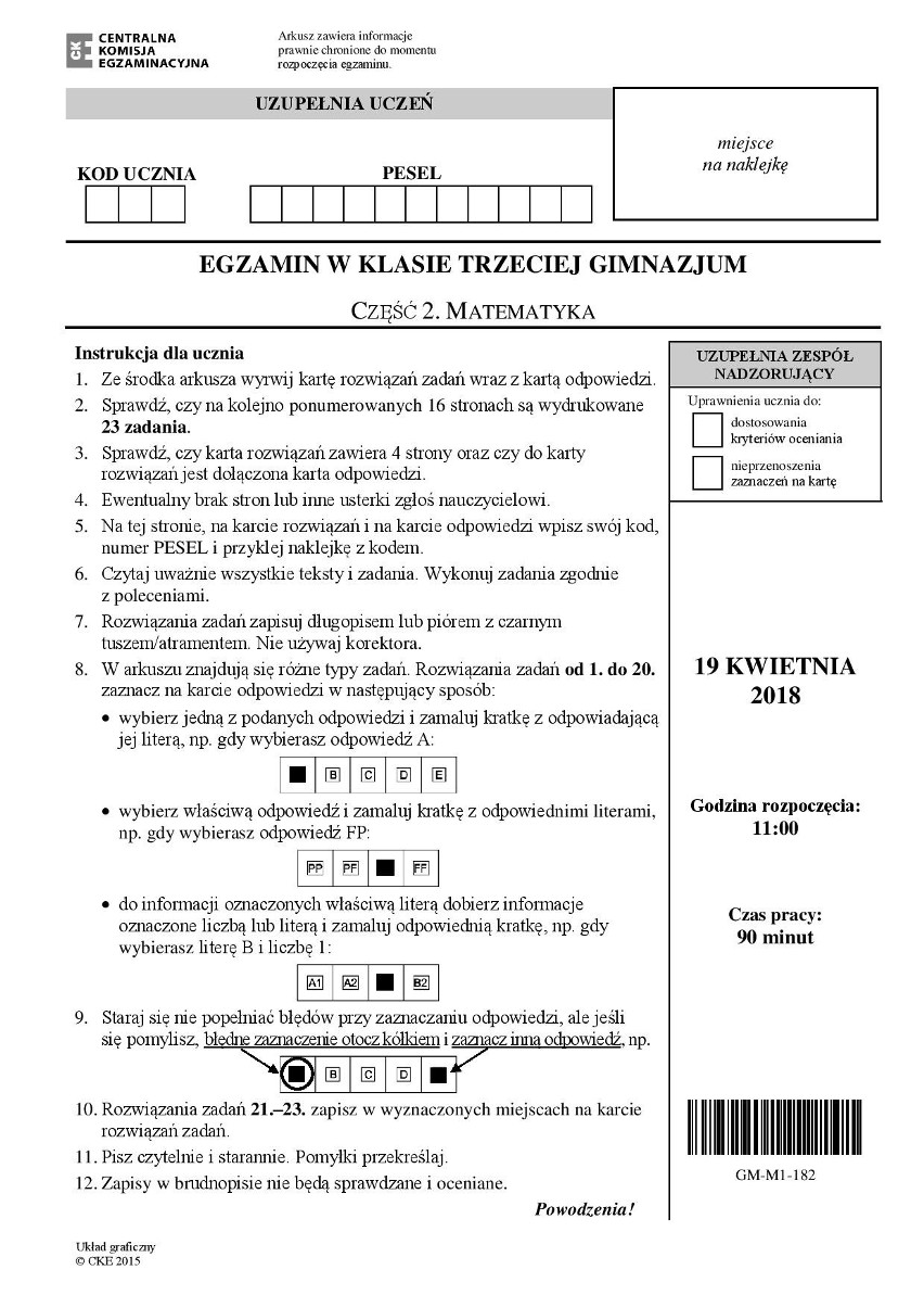 EGZAMIN GIMNAZJALNY 2018 – MATEMATYKA – ZADANIA,...