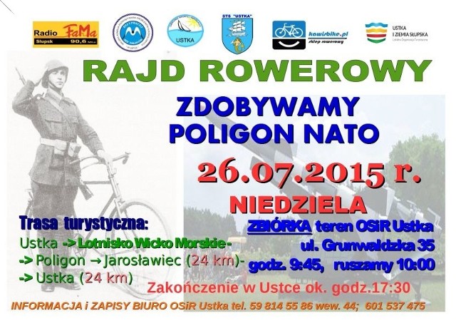 Stowarzyszenie Turystyczno-Sportowe "USTKA" zaprasza w niedzielę (26 lipca ) na rajd rowerowy pod hasłem "ZDOBYWAMY POLIGON NATOi BUNKRY BATERIA BLUCHERA"