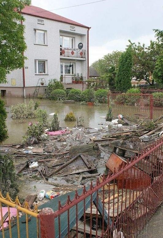 Opadająca woda odsłania wszystko, co osiadło na ogrodzeniach, drzewach, ścianach domów