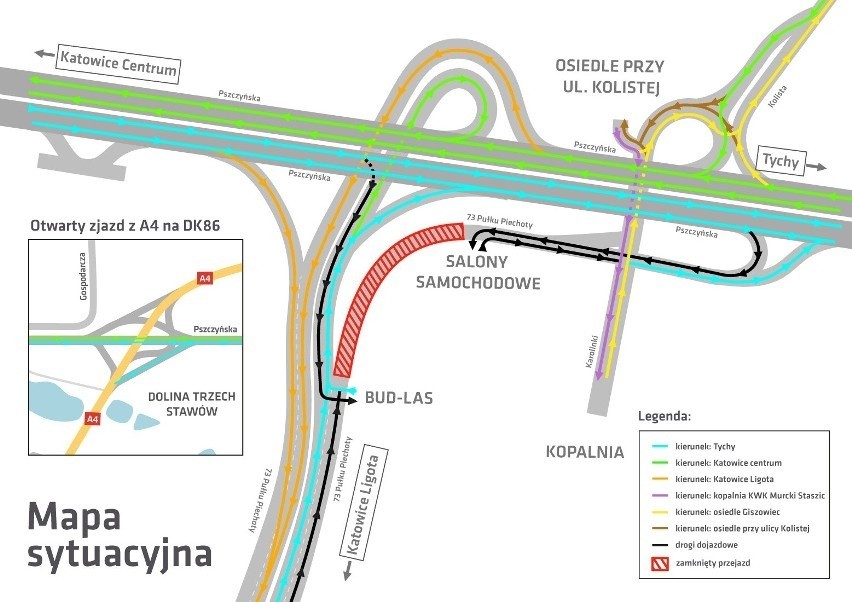 Nowa organizacja ruchu na węźle Giszowiec.