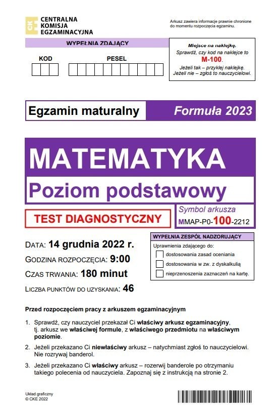 Odpowiedzi i arkusz zadań próbnej matury 2023 z matematyki...