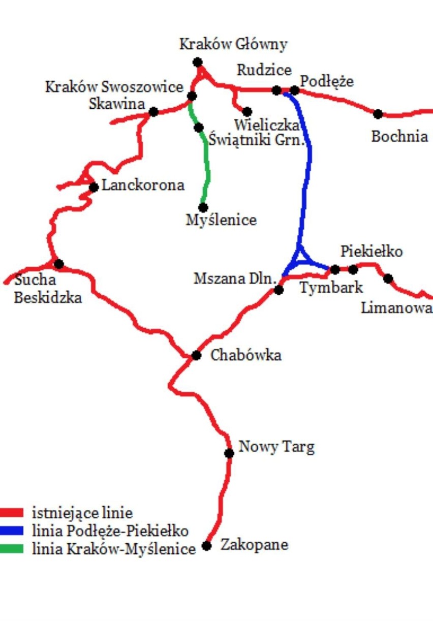 Dwie oferty na przygotowanie budowy nowej linii kolejowej Podłęże - Piekiełko