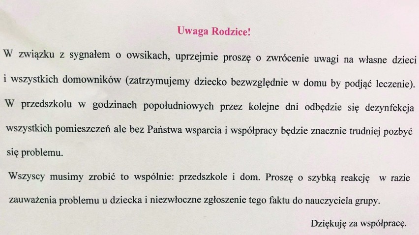 Zakażenie powinno być zgłoszone w placówce. Pozwala to na...