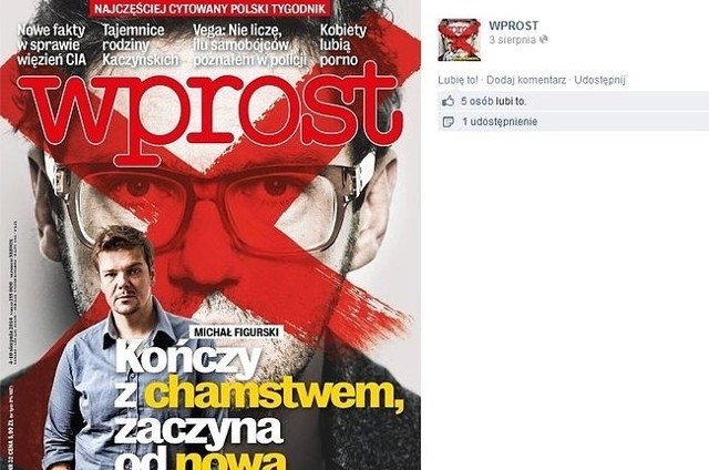 Okładka "Wprost" z Michałem Figurskim i Kubą Wojewódzkim (fot. screen z Facebook.com)