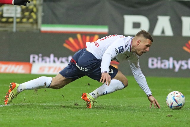 Lukas Podolski podczas meczu Jagiellonia - Górnik