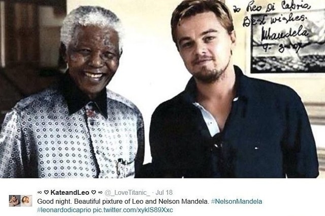 Nelson Mandela i Leonardo DiCaprio (fot. screen z Twitter.com)