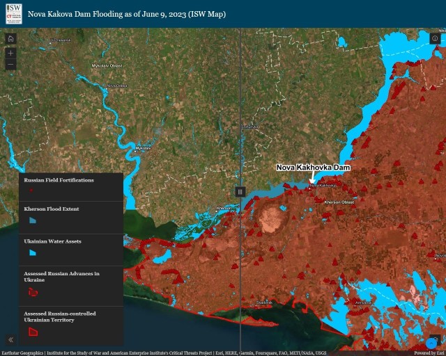 Naukowcy z ISW pokazują skalę zniszczeń i zmian po wysadzeniu przez Rosjan zapory w Nowej Kachowce.