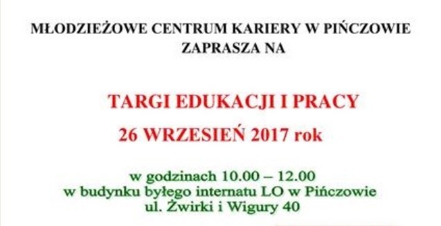 Targi Edukacji i Pracy w Pińczowie już we wtorek, 26 września